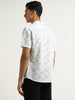 WES Casuals White Printed Slim Fit Blended Linen Shirt