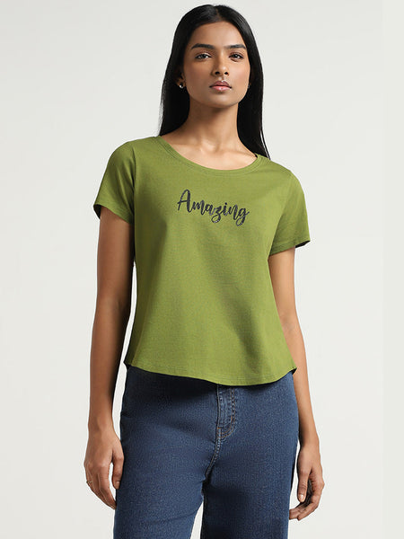 LOV Green Contrast Printed T-Shirt