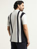 WES Casuals White Striped Slim Fit Polo T-Shirt