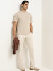 WES Lounge Beige Self-Patterned Relaxed Fit T-Shirt