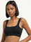 Superstar Black Ribbed Textured Seamfree Sports Bra