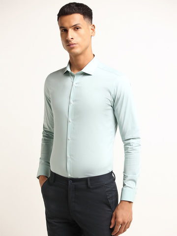 WES Formals Green Solid Ultra Slim Fit Shirt