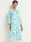 Utsa Turquoise Floral Printed Straight Cotton Kurta