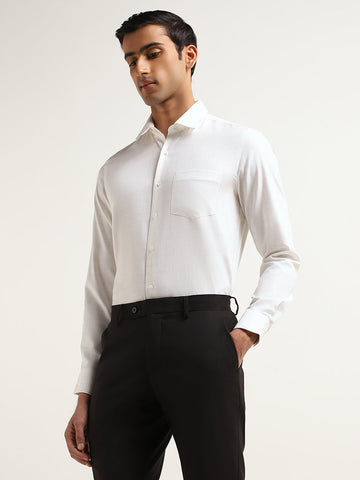 WES Formals White Checkered Slim Fit Shirt