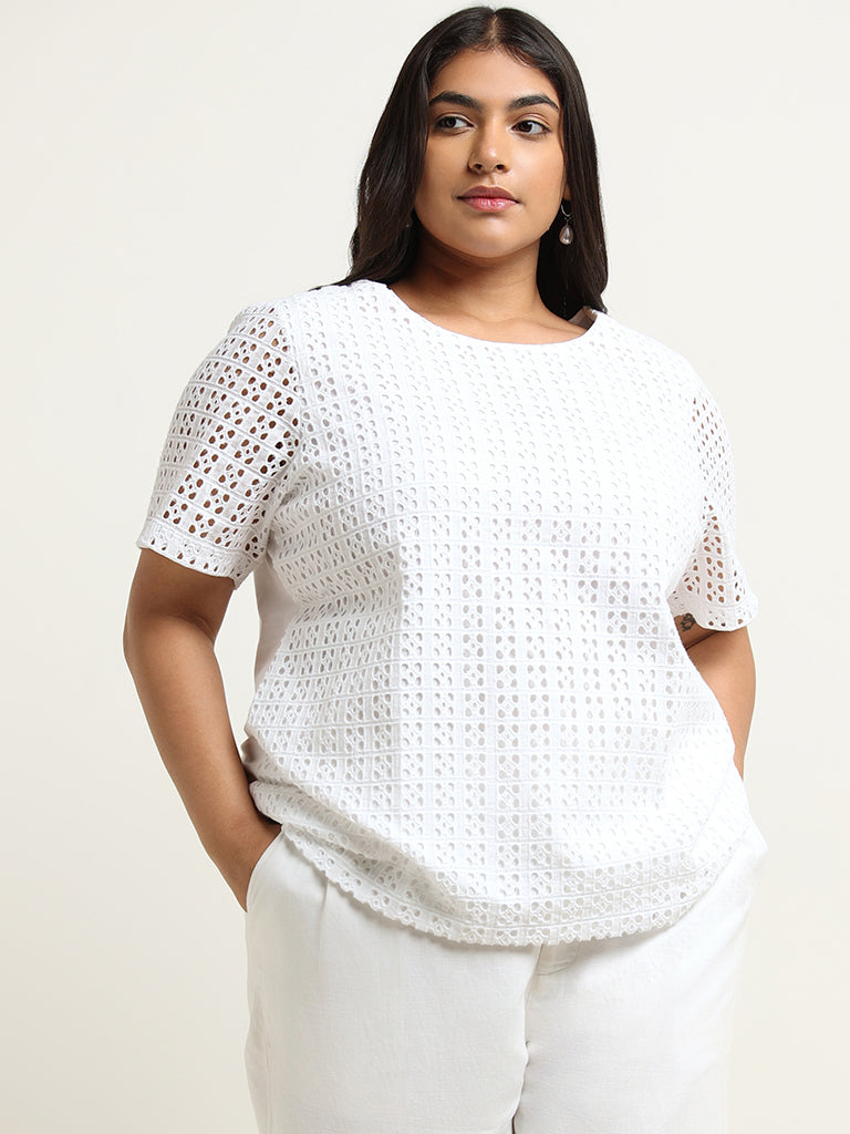 Gia White Eyelet Knit Top