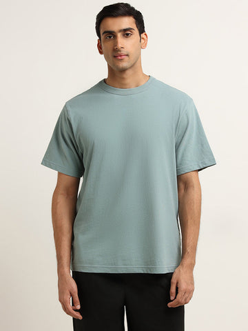 WES Casuals Light Teal Regular Fit T-Shirt