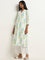 Utsa Turquoise Floral Patterned A-Line Cotton Kurta