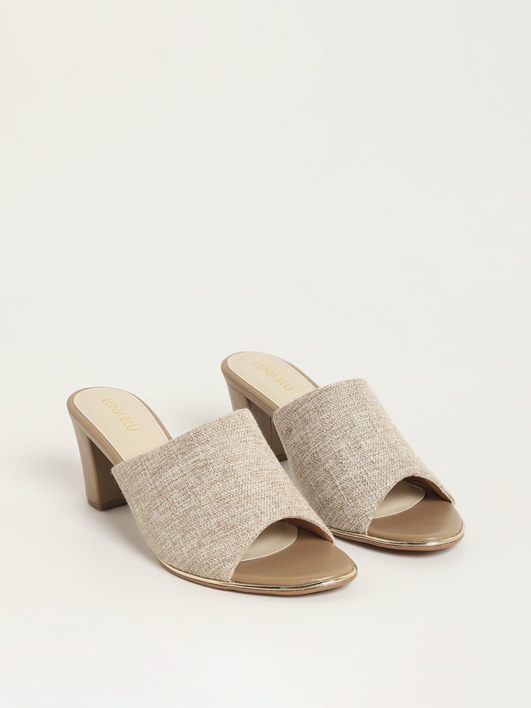 LUNA BLU Beige Peep Toe Block Heel Sandals