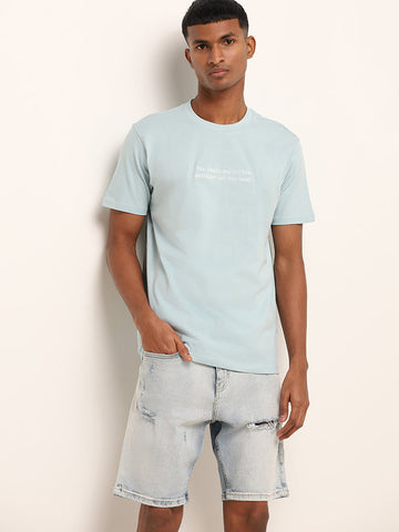 Nuon Blue Printed Slim Fit T-Shirt