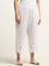 Diza White Floral Design High-Rise Cotton Ethnic Pants