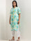 Diza Aqua Floral Printed Straight Cotton Kurta