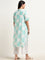 Diza Turquoise Leaf Printed Straight Cotton Kurta