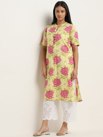 Diza Yellow Printed Button Down Kurta Cherrypick