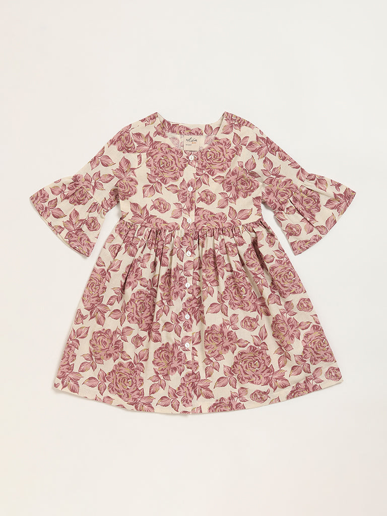 Utsa Kids Lilac Floral Print A-Line Dress