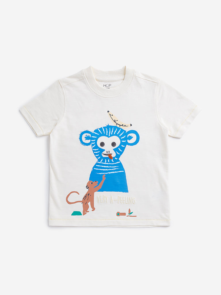 HOP Kids Light Beige Animal Graphic T-Shirt