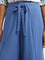 LOV Blue Mid Rise Blended Linen Wrap Pants