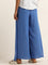 LOV Blue Mid Rise Blended Linen Wrap Pants