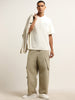 Nuon Beige Cargo Style Mid Rise Loose Fit Jeans