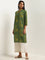 Utsa Light Olive Peacock Butta Print Straight Cotton Kurta