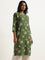 Utsa Green Bird Printed Straight Cotton Kurta