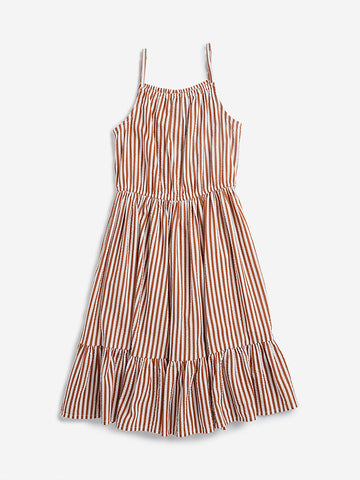 Y&F Kids Brown Striped Tiered Dress