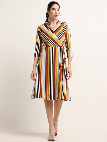 Wardrobe Multicolour Striped A-Line Dress