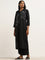 Utsa Black Floral Embroidered A-Line Cotton Blend Kurta