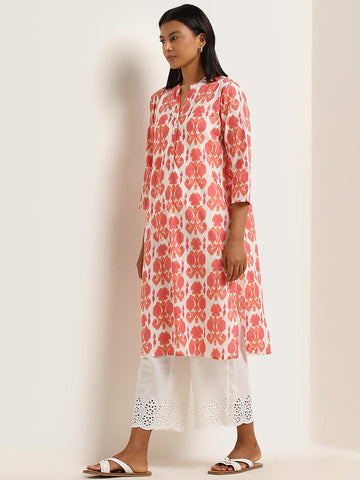 Utsa Coral Ikat Printed Cotton Straight Kurta