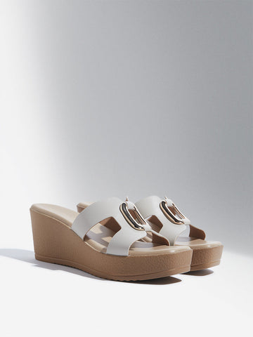 LUNA BLU Ivory Cut-Out Detailed Wedge Heel Sandals