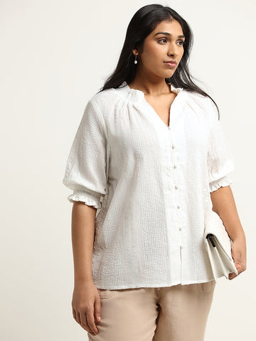 Gia White Cotton Ribbed Top