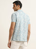 WES Casuals Light Blue Floral Printed Slim Fit Polo T-Shirt