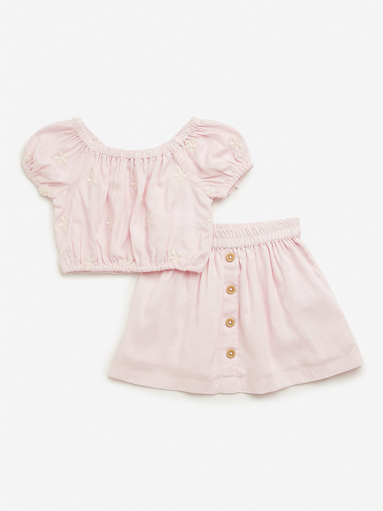 HOP Kids Pink Floral Top & Mid Rise Skirt Set