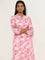 Utsa Pink Floral Design Straight Cotton Kurta