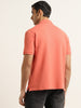 WES Casuals Coral Solid Relaxed Fit Polo T-Shirt