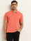 WES Casuals Coral Solid Slim Fit Polo T-Shirt