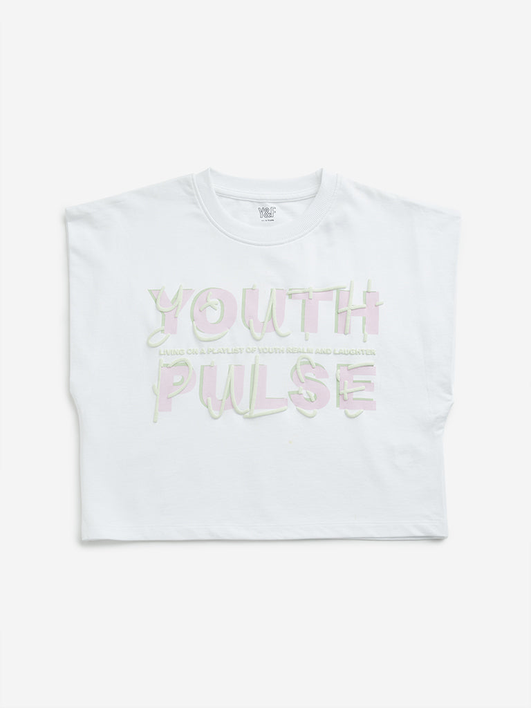 Y&F Kids White Text Patterned T-Shirt