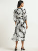 Wardrobe Ivory Abstract Design A-Line Dress with Belt