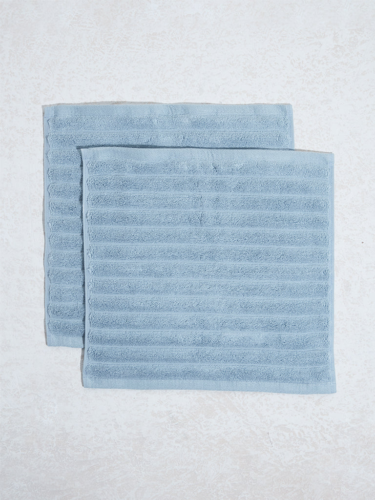 Westside Home Blue Self-Striped Luxe Ripple Face Towels (Set of 2)