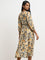 LOV Beige Floral Printed Tiered Dress with Belt