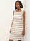 Bombay Paisley Beige Chevron Knit-Textured Straight Dress