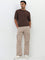 WES Casuals Beige Relaxed-Fit Mid-Rise Cotton Trousers