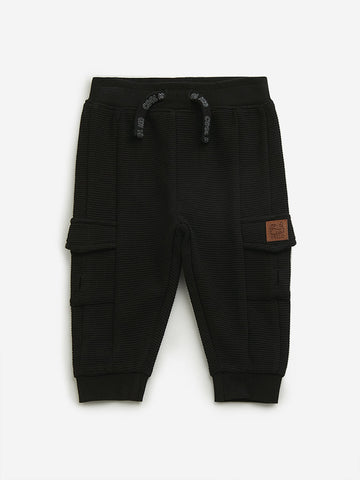 HOP Baby Black Ribbed Mid Rise Joggers