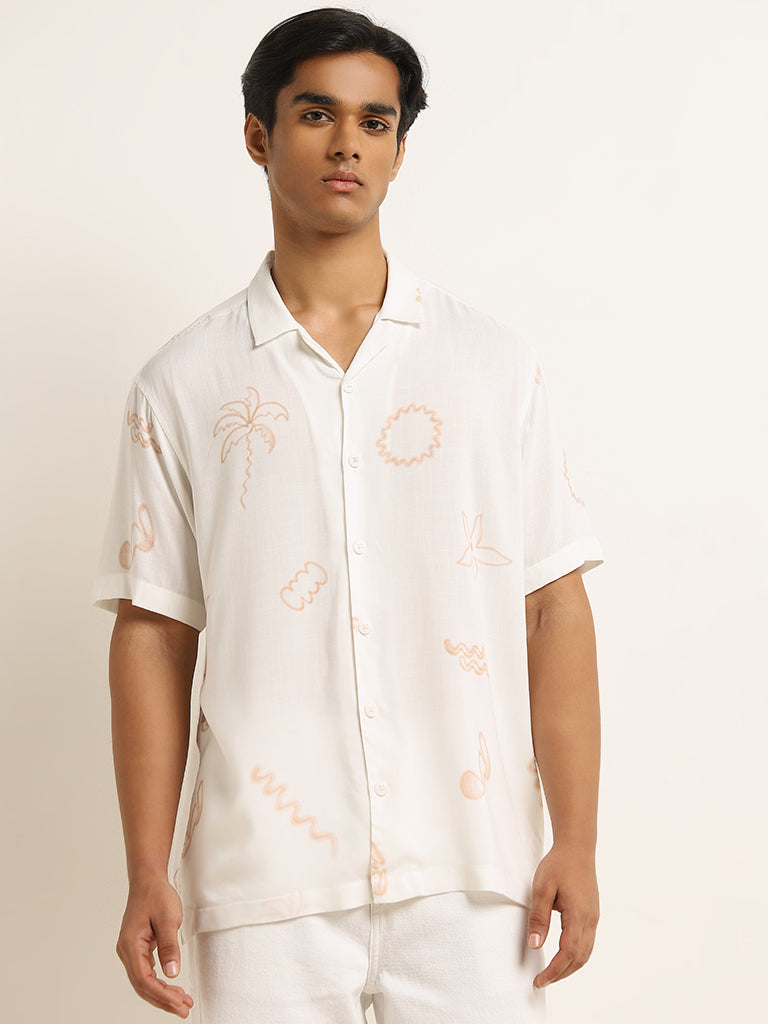 Nuon White Printed Relaxed-Fit Shirt