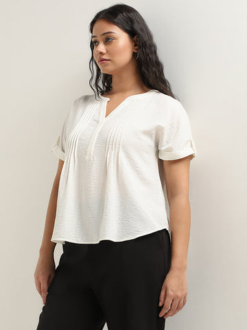 Gia White Pintuck Detailed Blouse