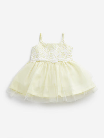 HOP Baby Yellow Floral Embroidered Party Dress