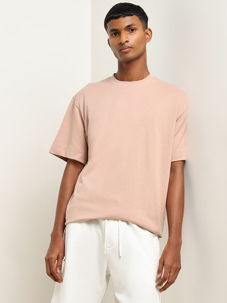 Studiofit Peach Solid Relaxed-Fit T-Shirt