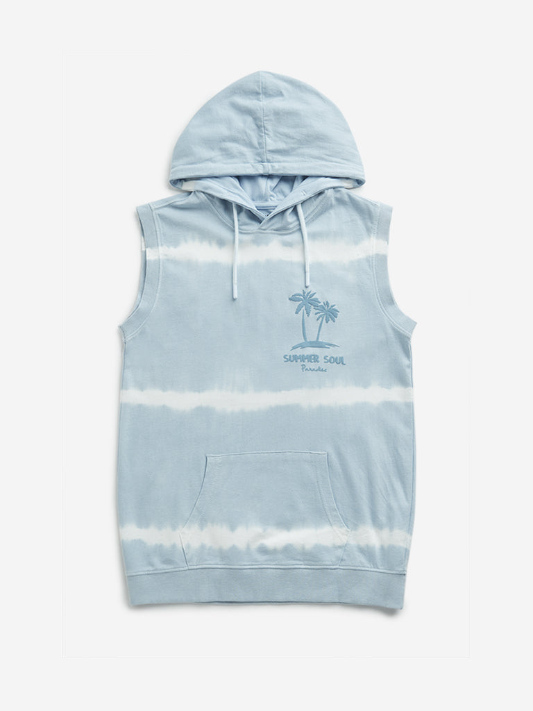 Y&F Kids Blue Tie-Dye Hooded Cotton T-Shirt