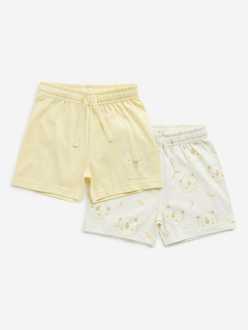 HOP Baby Yellow Lion Printed Mid-Rise Shorts - Pack of 2