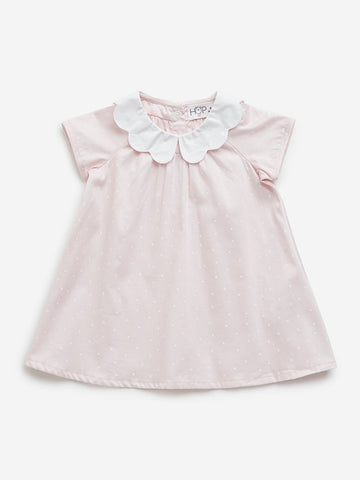 HOP Baby Pink Polka Dot Design A-Line Cotton Dress