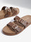 LUNA BLU Tan Buckle-Detailed Slip-On Sandals